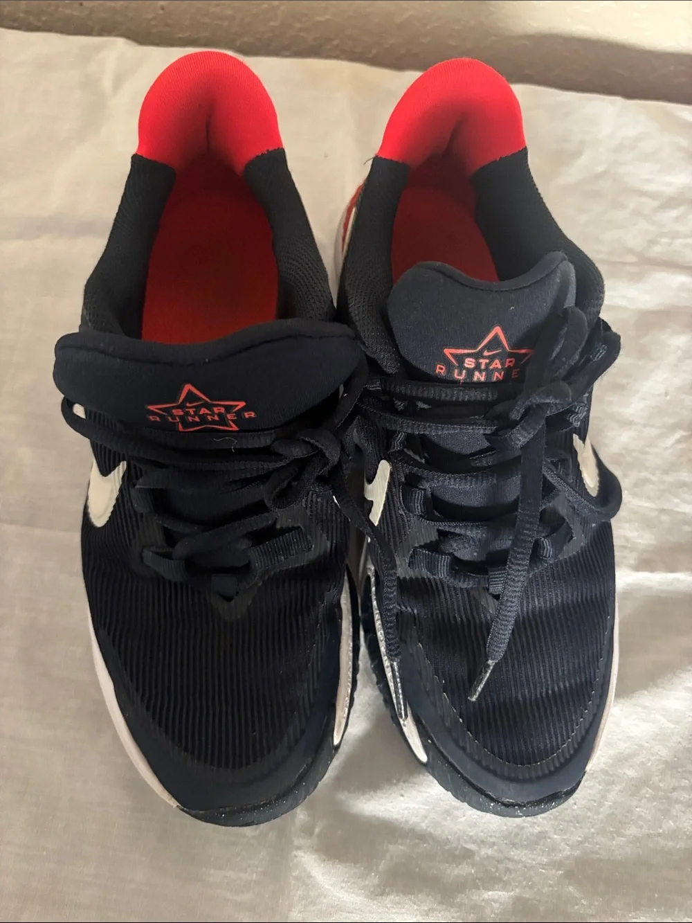 Nike Boys Sneakers in Black with White Swoosh and Red Accent